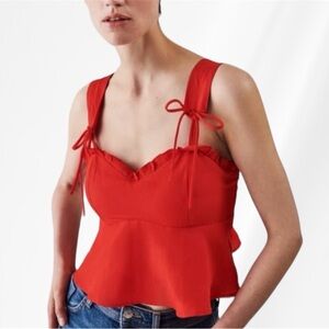 NWOT Zara Linen Strappy Tied Crop Top Red Size Large
